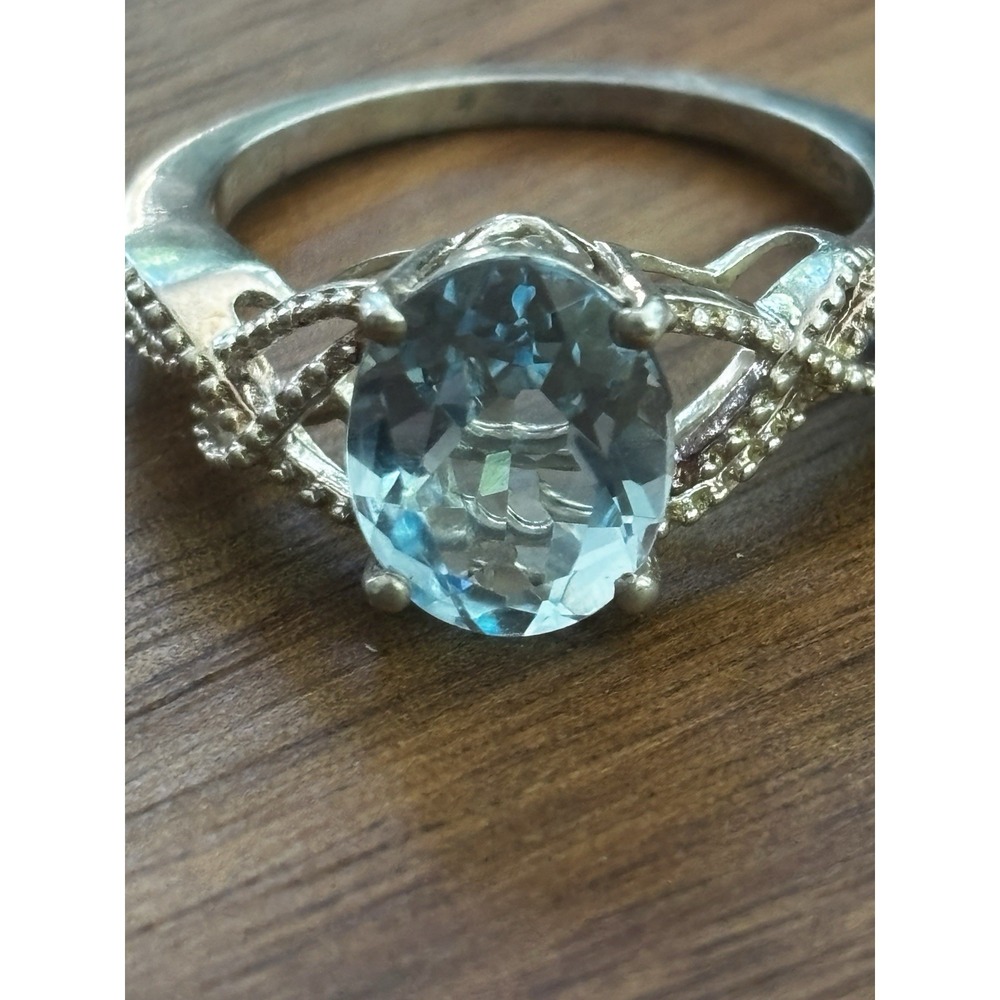 Sky Blue Topaz Sterling Silver Solitaire Braided Ring Size 7